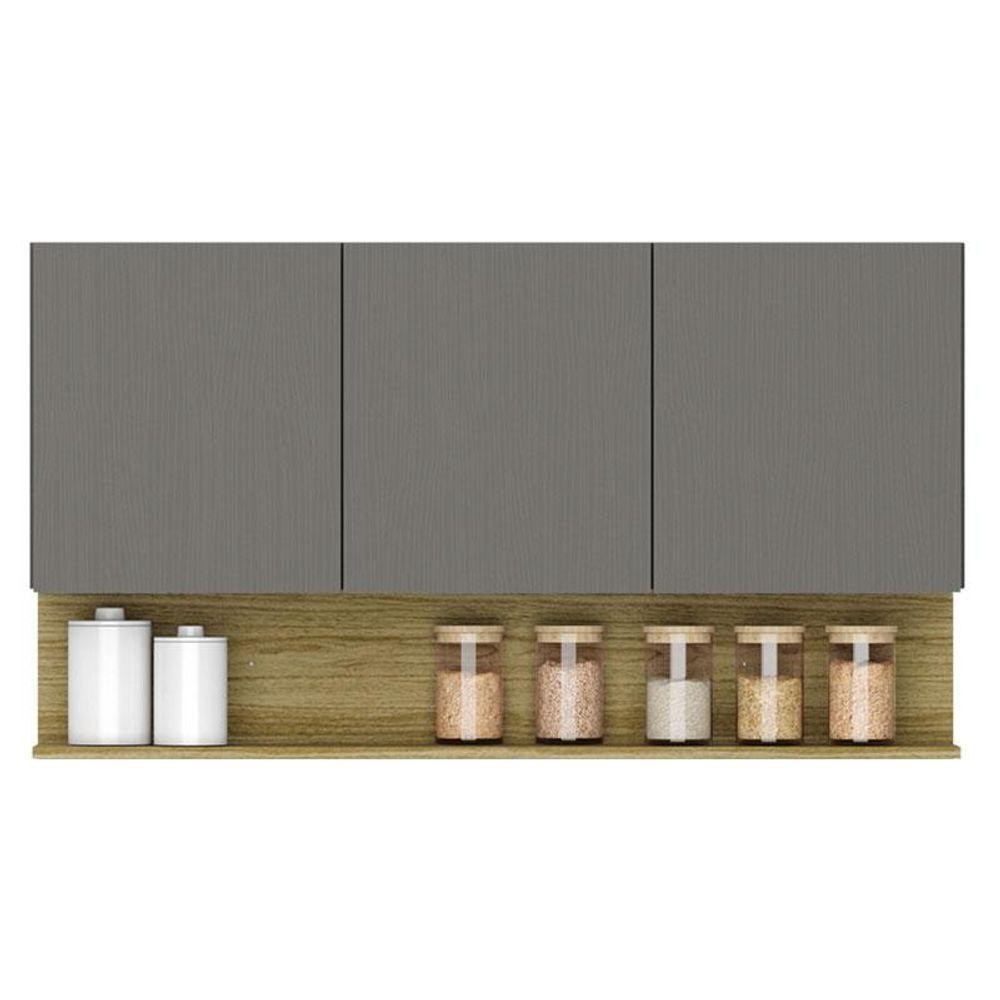 Armário Aéreo Line 3 Portas 120 Cm Gris Freijó - Kits Paraná - Home & Living