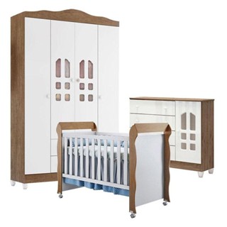 Quarto De Bebê New Selena 4 Portas Com Cômoda Selena E Berço Mirelle Branco Acetinado Amadeirado em Oferta na Shopee