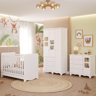 Quarto Bebê Completo com Berço Americano Ben 3Em1 Guarda Roupa 3 Portas e Cômoda  4 Gavetas 100% MDF em Oferta na Shopee