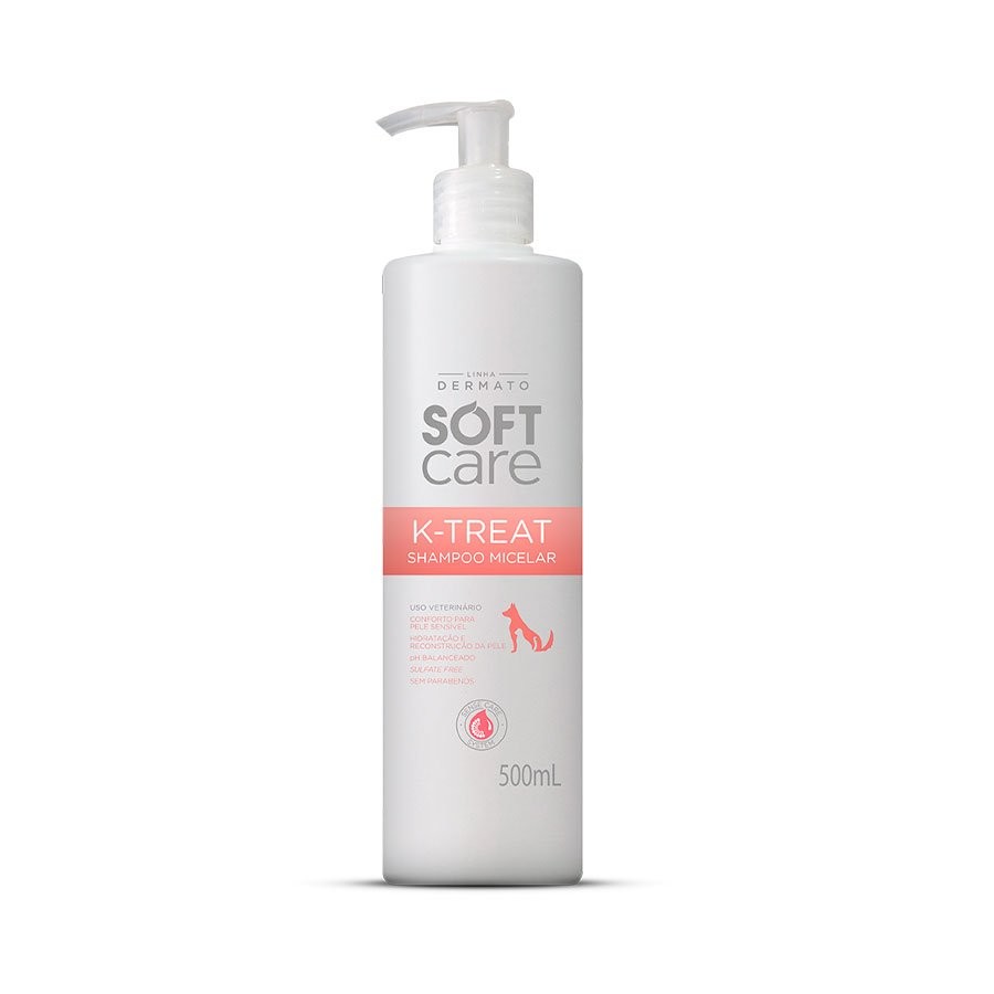 Shampoo Dermatológico Pet Cachorro Gato K-Treat Micelar Soft Care Para Peles Sensíveis 500mL