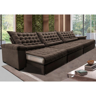 Sofá Retrátil e Reclinável 4,15m Molas Ensacadas Cama inBox Big Space com Bordado 3D Velusoft Café em Oferta na Shopee