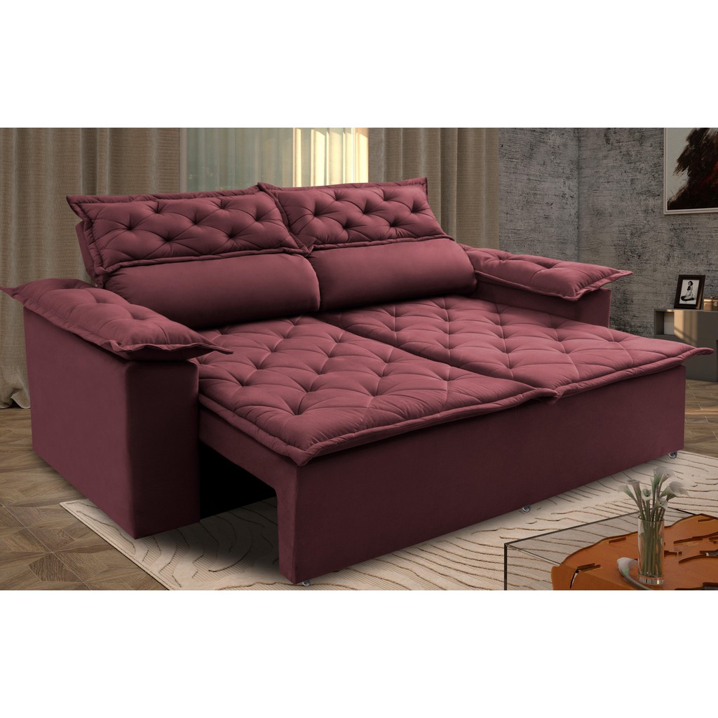 Sofá 3 Lugares Retrátil e Reclinável Cama inBox Compact 1,80m Velusoft Vinho