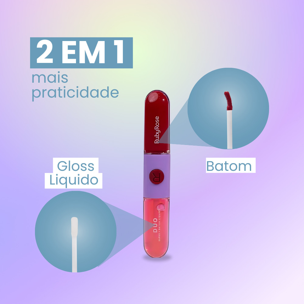 Batom Líquido Gloss Duo 2 Em 1 Mood Ruby Rose 9,6ml Matte Brilho Alta Cobertura Lábio Uniforme Longa Duração Beleza · foto 2