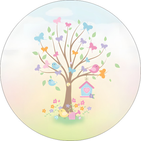 NOVO Painel Festa Infantil Redondo Árvore com Folhas em Formas de Borboletas Coloridas + Arco, Suporte incluso. Fazemos personalizado com qualquer tema. Confeccionado em Lona fosca, impressão de alta resolução. cenário , p/ Decoração