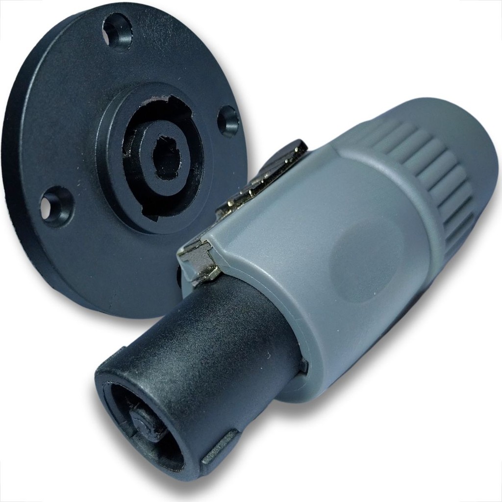 2 PLUGS SPEAKON 4 POLOS MACHO E FEMEA CONECTOR REDONDO 2 VIAS TIPO NEUTRIK COM TRAVA PAINEL CONEÇÃO