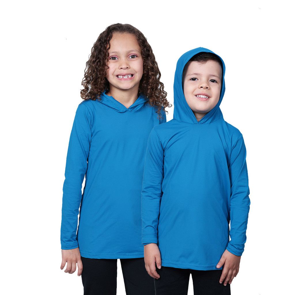Kit 2 Camisa Infantil Térmica Proteção Solar Com Capuz Uv Feminina Masculina Com Blusa Segunda Pele