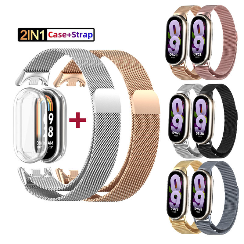 2 Em 1 Caso + Cinta Milanês Loop Magnético Banda De Aço Inoxidável Para Xiaomi 10/9/8 Miband 9 Pulseira em Oferta na Shopee
