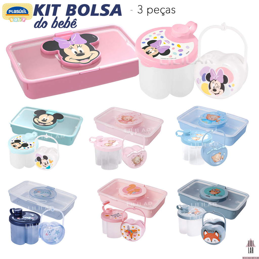 Kit Bolsa Porta Lenço Umedecido Dosador Leite Pó Porta Chupeta Portátil Bebe Infantil