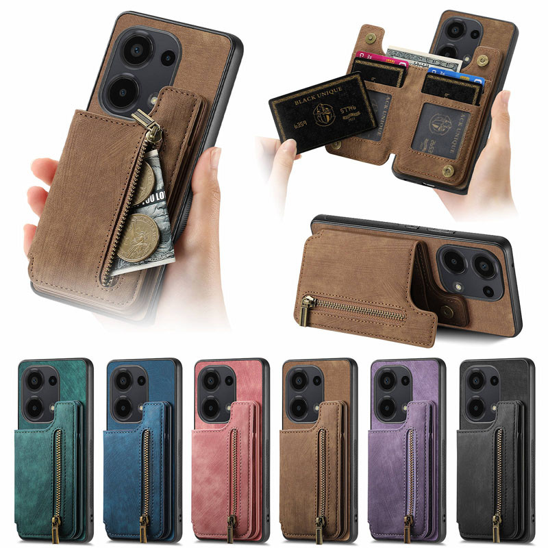 Capa Traseira Fosca Para Xiaomi Poco X7 F7 Ultra Pro X6 X5 M5s F5 X4 M3 X3 GT C31 5G Retro Carteira De Couro Com Zíper P em Oferta na Shopee