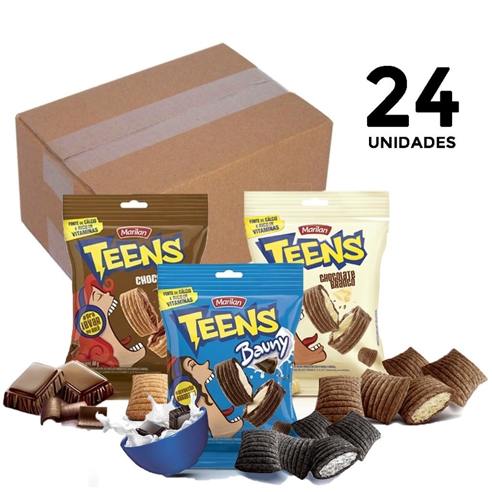 Kit Lanchinho c/3 Biscoito Recheado Teens Chocolate Baunilha Branco 30g c/8 ESCOLHA O SEU - Marilan