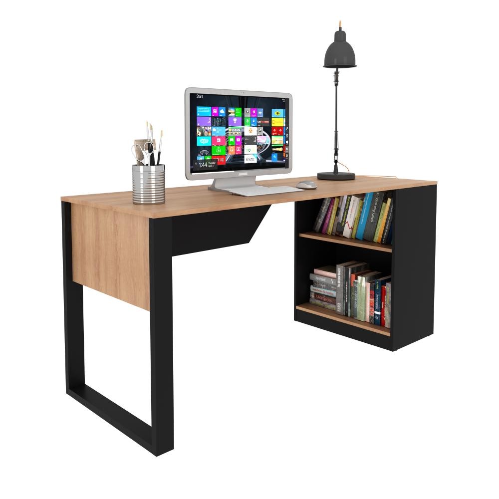Mesa para Escritório 160cm Tecnomobili Amêndoa/Preto ME4182 em Oferta na Shopee
