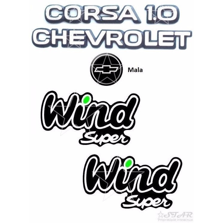 Emblemas Símbolos Chevrolet Corsa 1.0 + Wind Super + Logotipo Traseiro - 1994 À 96