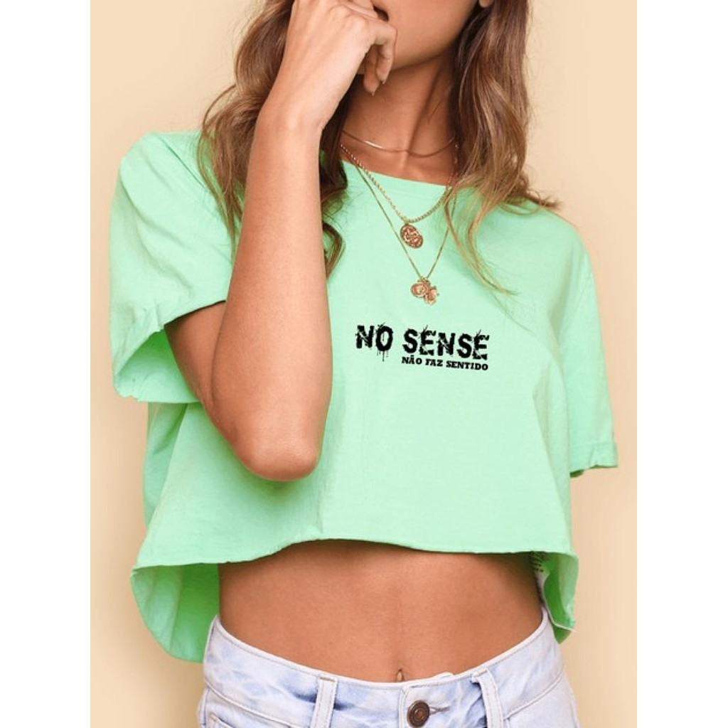 Camiseta Verde Claro Cropped No Sense Soltinha - No Sense