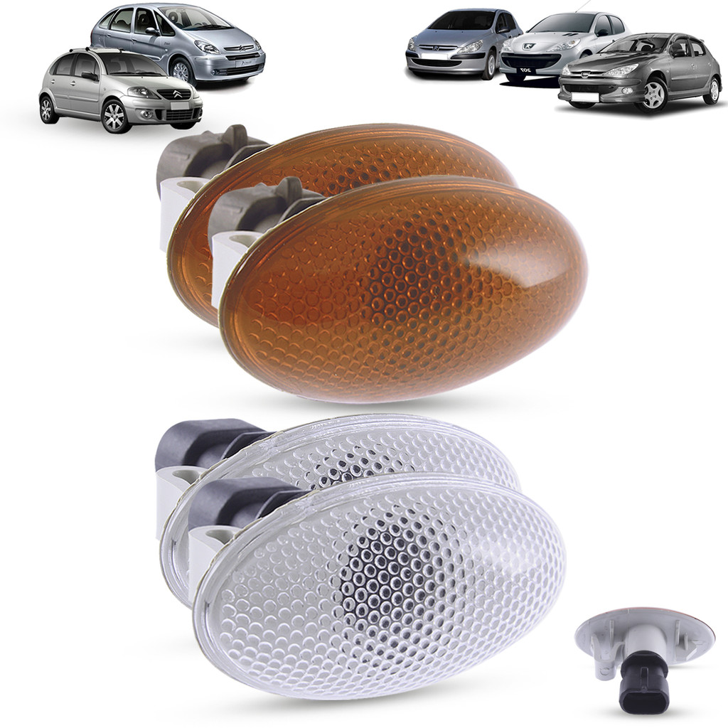 Par de Lanterna Pisca Seta Lateral + Soquete Peugeot 206 207 307 Partner Citroen C3 2003 até 2012 Xsara Picasso C5