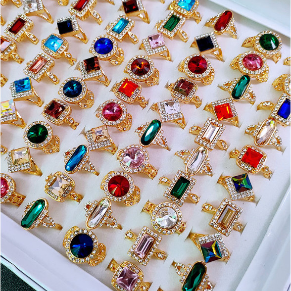 10 Peças Anel Com Diamante De Cristal Acessórios De Joias De Luxo Moda Europeia Torcida Anéis (Tamanho 16-20)