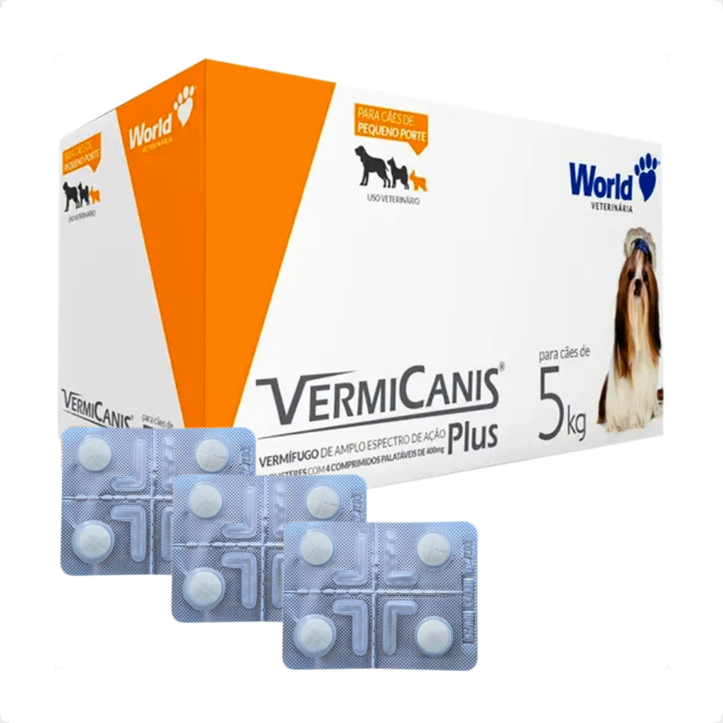 Kit 3 VermiCanis Plus Vermífugo World para Cães de 5Kg - Blíster 4 Comprimidos em Oferta na Shopee