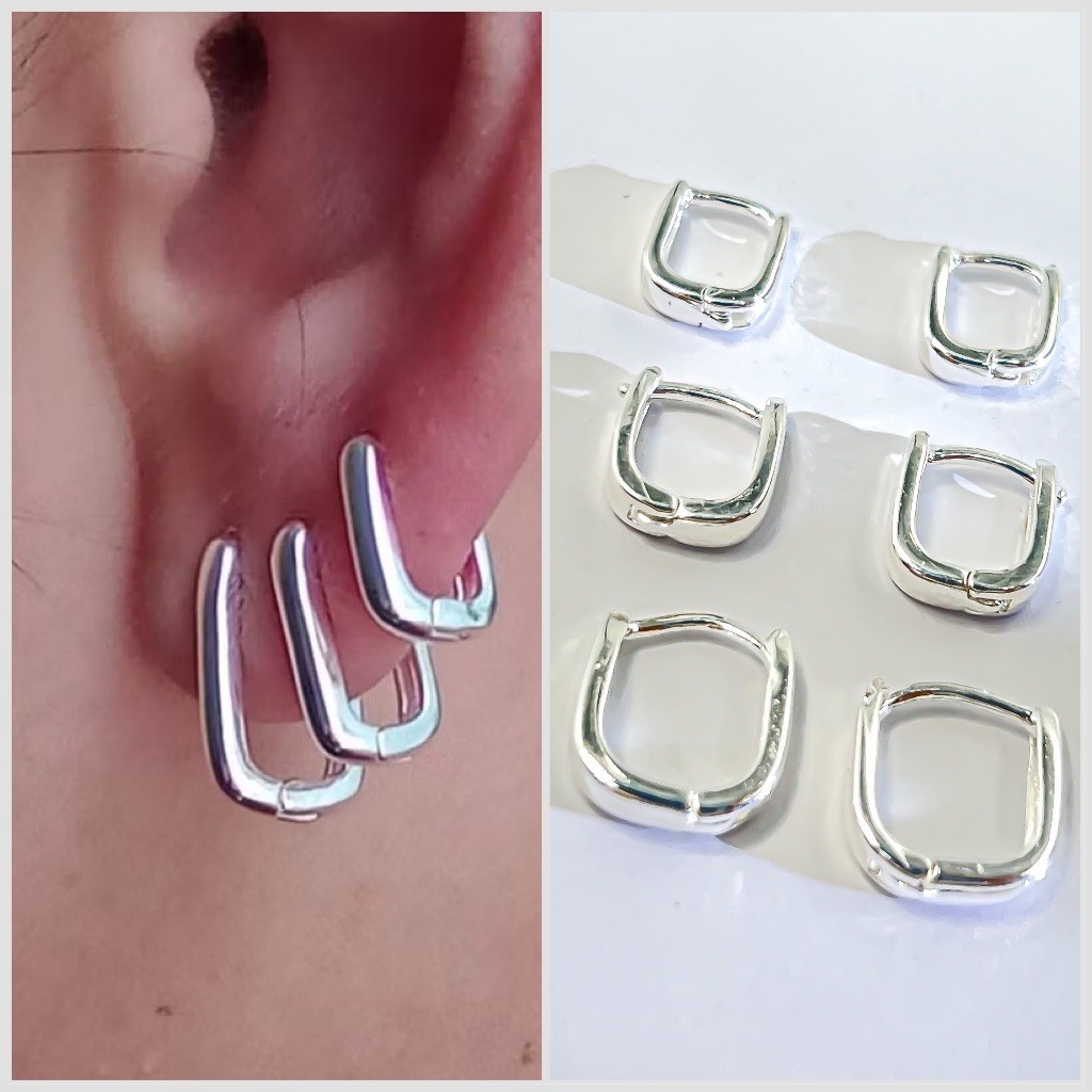 Trio de brincos liso banhado  a prata 925 em Oferta na Shopee