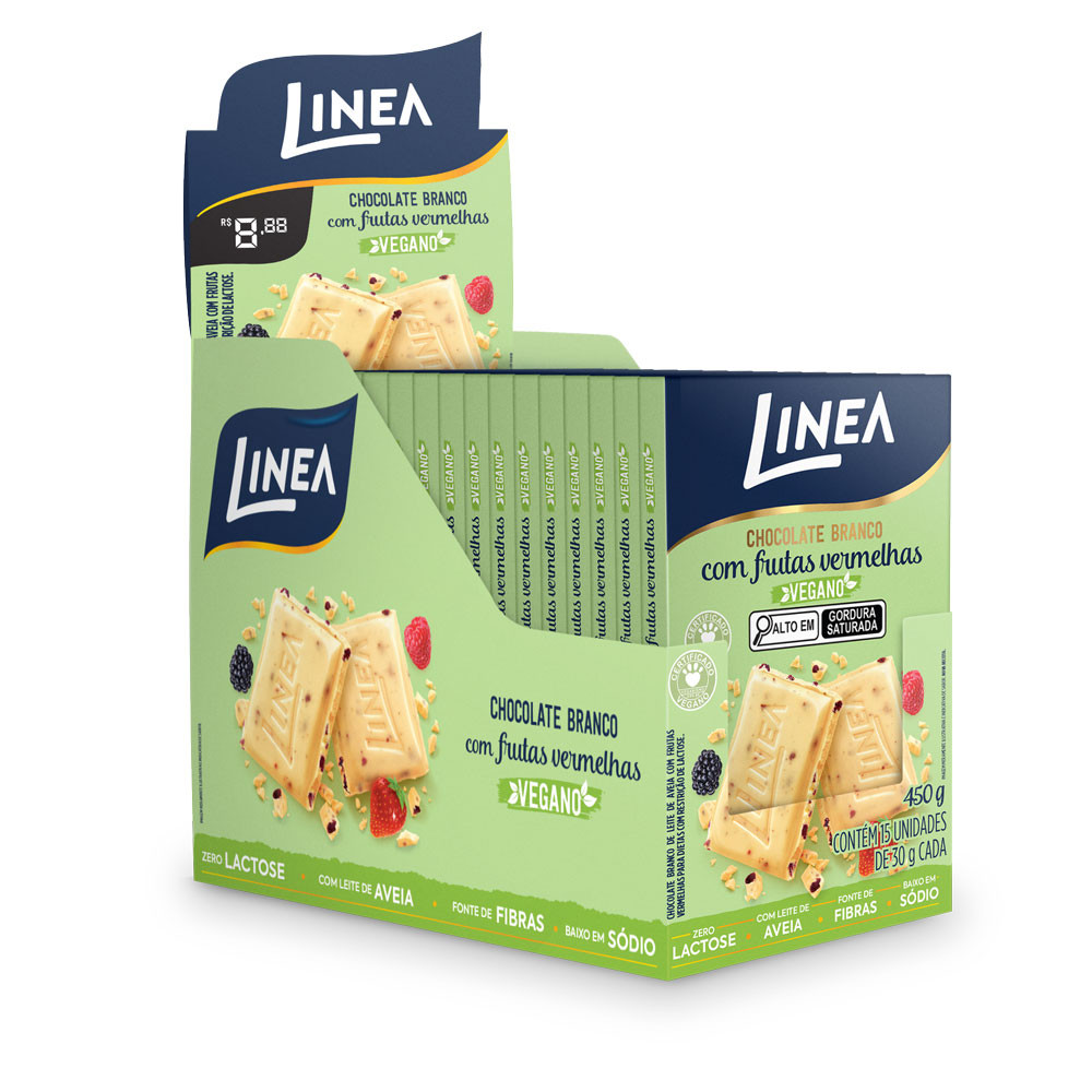 Chocolate Vegano Branco Com Frutas Vermelhas Linea - 15 unidades de 30g