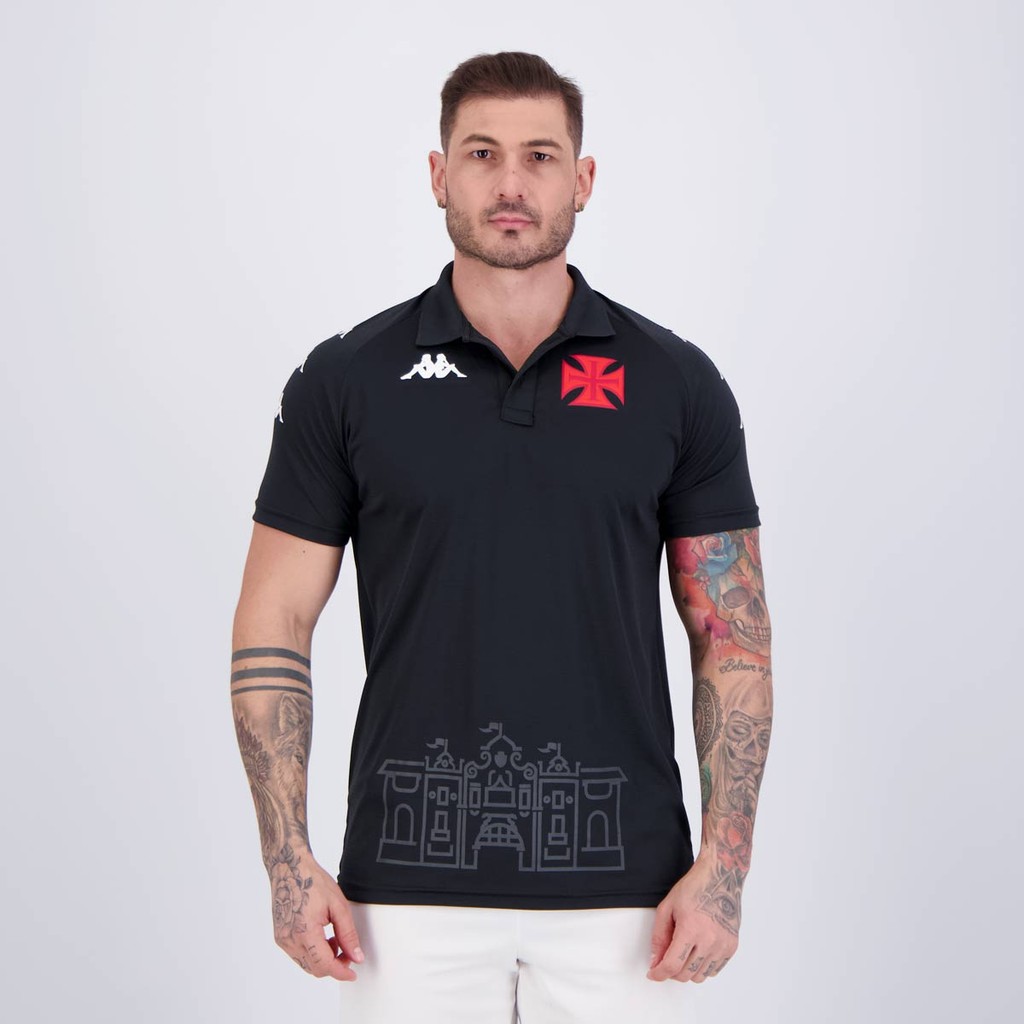 Polo Kappa Vasco Supporter 2024 Preta em Oferta na Shopee