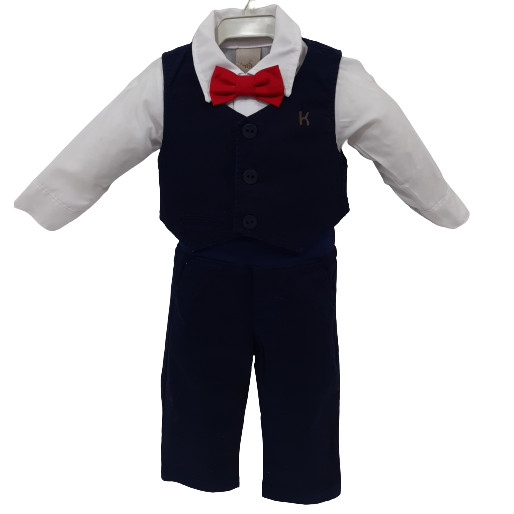 Conjunto Luxo Social Bebê Menino Body Colete Gravata 2254