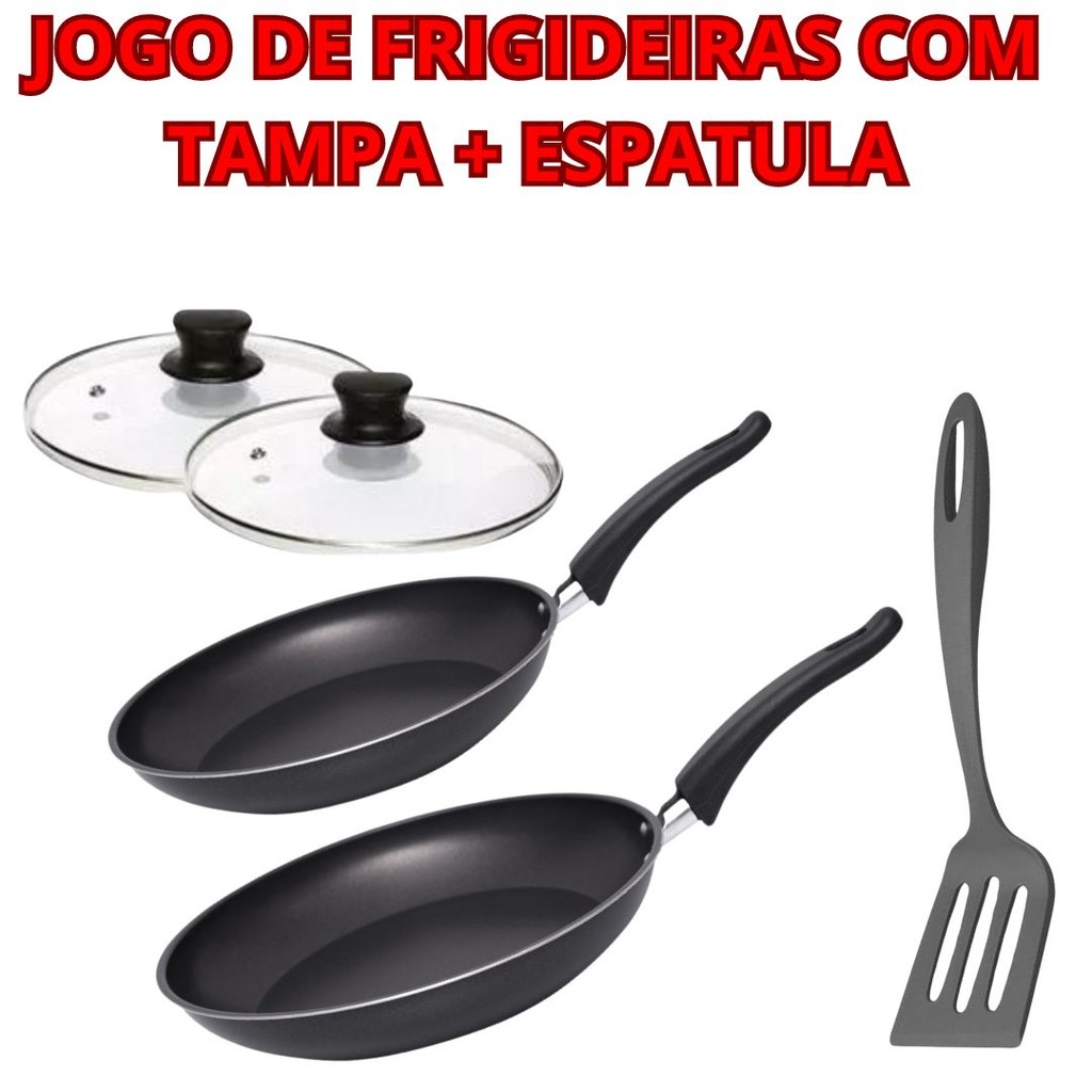 Frigideira Antiaderente Com Tampa de Vidro  jogo 2 Peças + espatula