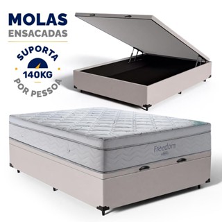 Cama Box Baú com Colchão de Molas Ensacadas D33 Pillow In Ortobom Freedom Casal 138cm em Oferta na Shopee
