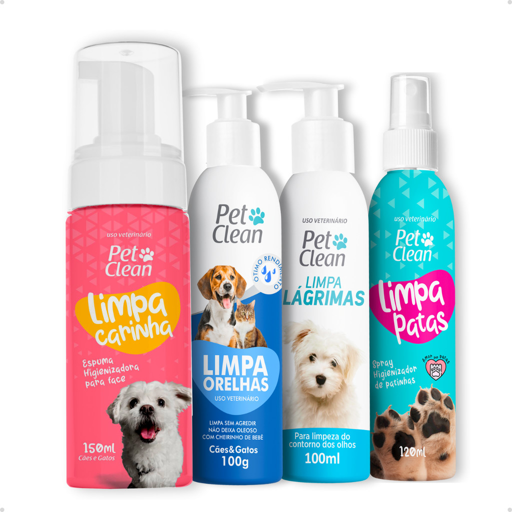 Kit Higiene Cachorro e Gato Limpador Carinha +  Limpa Patas + Ouvidos + Lágrimas Pet Shop Pet Clean em Oferta na Shopee