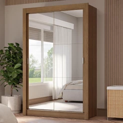 Guarda-Roupa Solteiro 2 Portas de Correr com Espelhos 4 Gavetas Rustic Vivare Plus Madesa