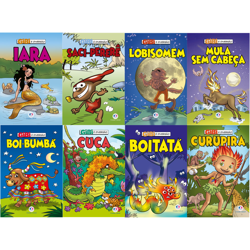 Kit 8 Gibis do Folclore Brasileiro Saci Cuca Boitatá Boibumbá Iara Curupira Lobisomem Mula sem Cabeça