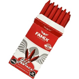 Giz de Cera Lápis Estaca Vermelho 100g 12unid - Famix em Oferta na Shopee