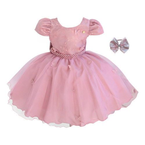 Vestido Infantil Festa Luxo Menina Borboleta Rosa Liso Tiara em Oferta na Shopee