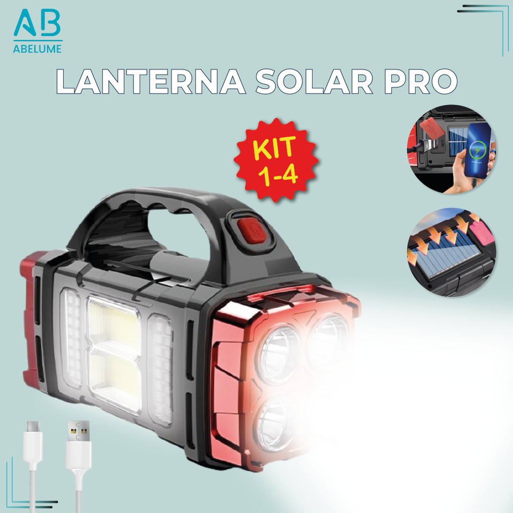 Lanterna Holofote Solar Pro Led Super Potente Recarregável com USB Luz Fria e Quente em Oferta na Shopee