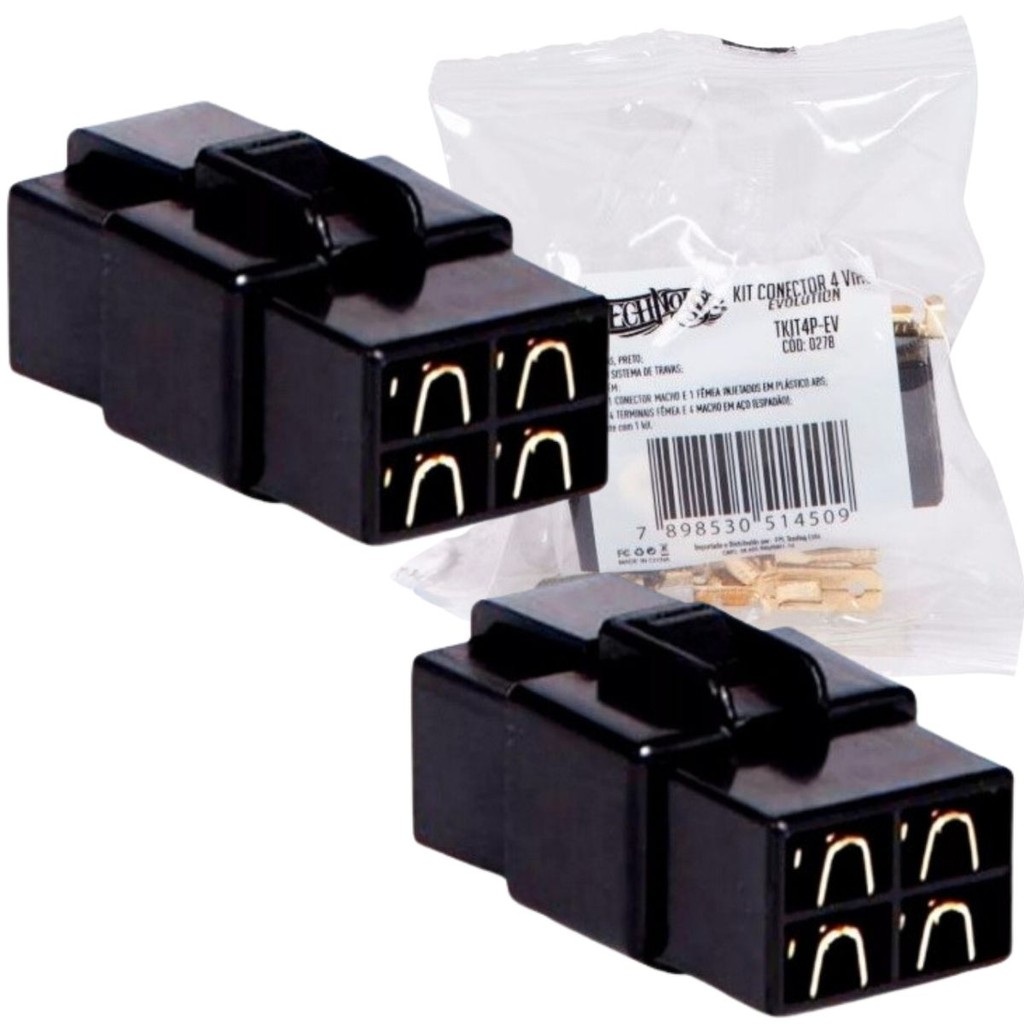 Kit 2 Conector 4 Vias Technoise Com Trava Macho E Fêmea Som em Oferta na Shopee