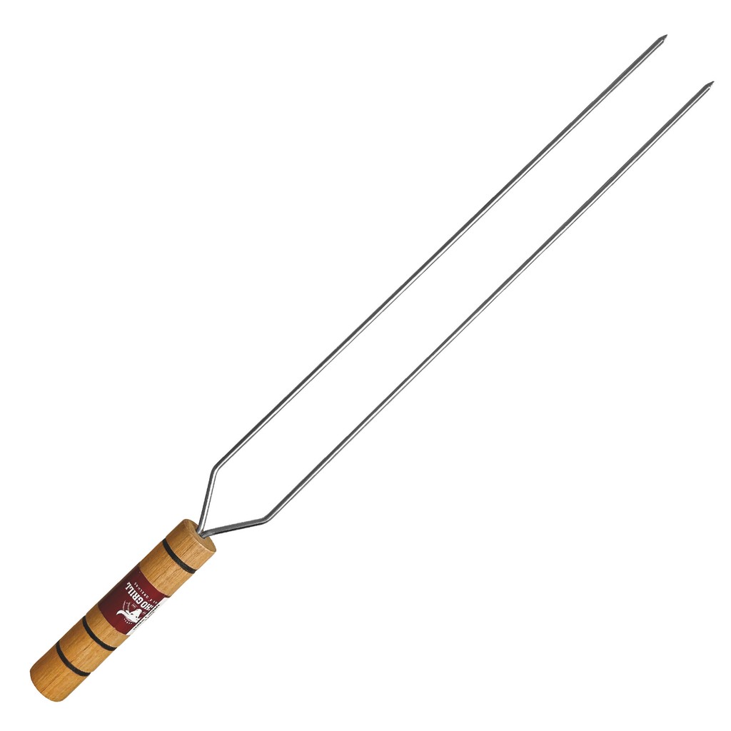 Espeto Churrasco Gaúcho Duplo Aço Cromado 55cm Cabo Madeira Profissional