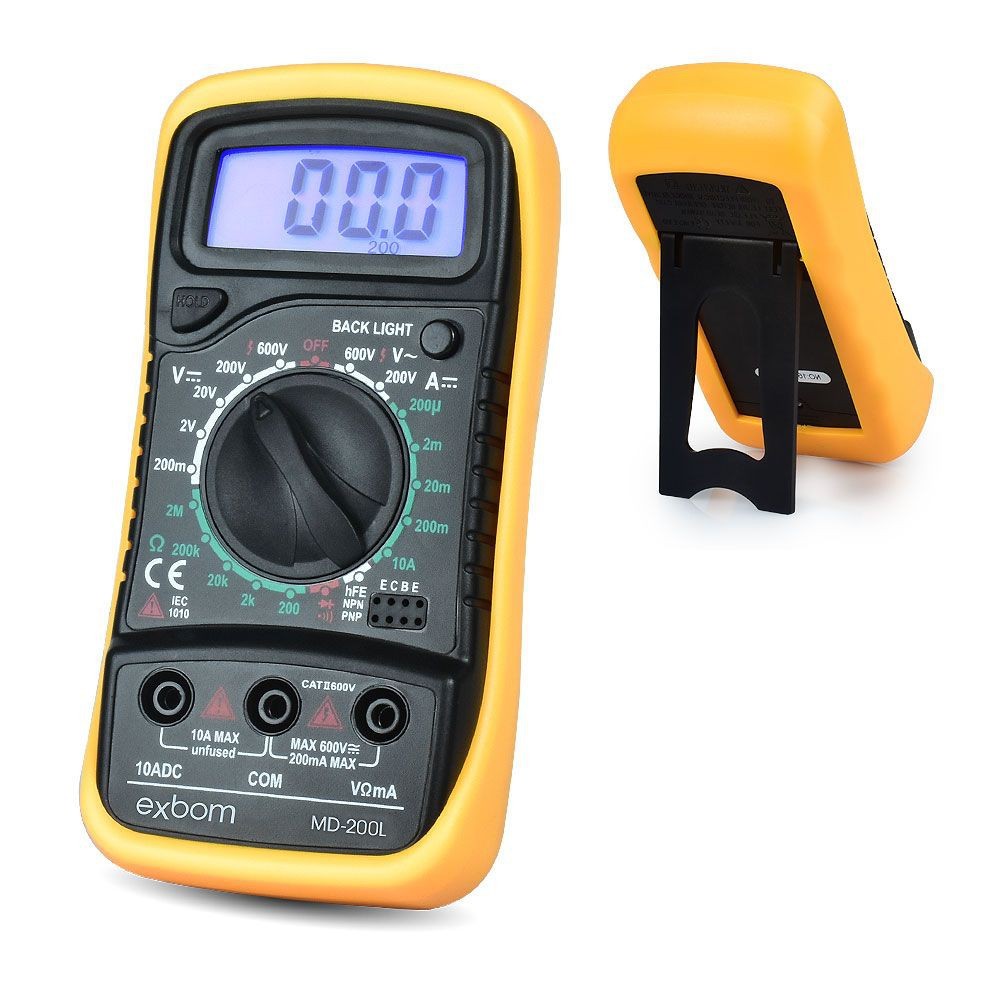 Multímetro digital com Iluminação bipe bateria ponta de teste MD-200L em Oferta na Shopee