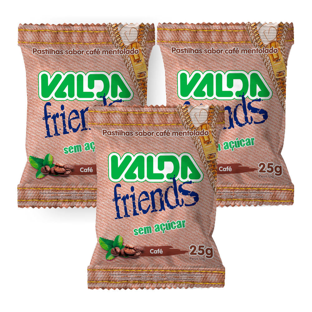 Kit 3 Pastilha Valda Friends Sabor Café Sem Açúcar 25g - Food & Beverages