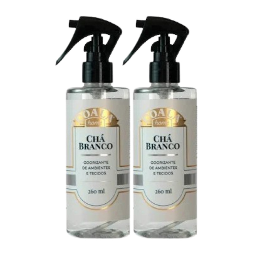 Kit 2 Odorizante Ambientes Tecidos Coala Home Spray 260ml Chá Branco Odor Estofado Casa Quarto Sala