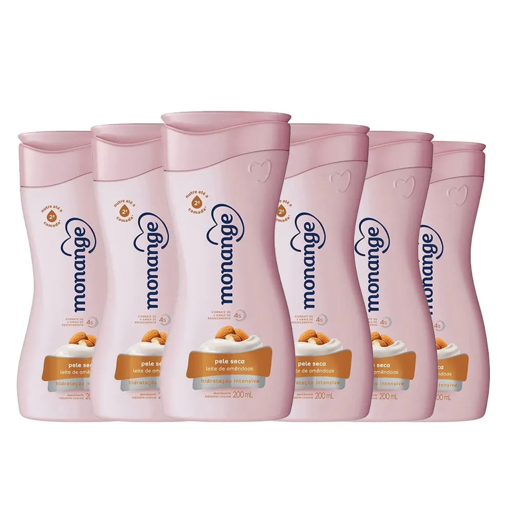 kit Creme Hidratante Corporal Monange Leite De Amêndoas 200ml  - 6 Unidades - Beauty
