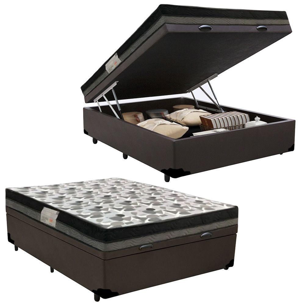 Cama Baú Casal Sintético + Colchão Casal Ortobom Iso Dupla Face 60x138x188 Cor:marrom em Oferta na Shopee