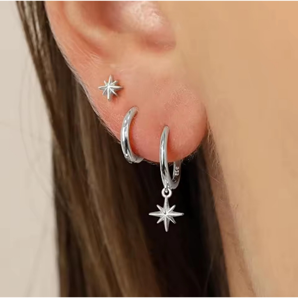 3 pares de brincos de gota de estrela da moda brincos de argola conjunto de brincos de pino de estrela