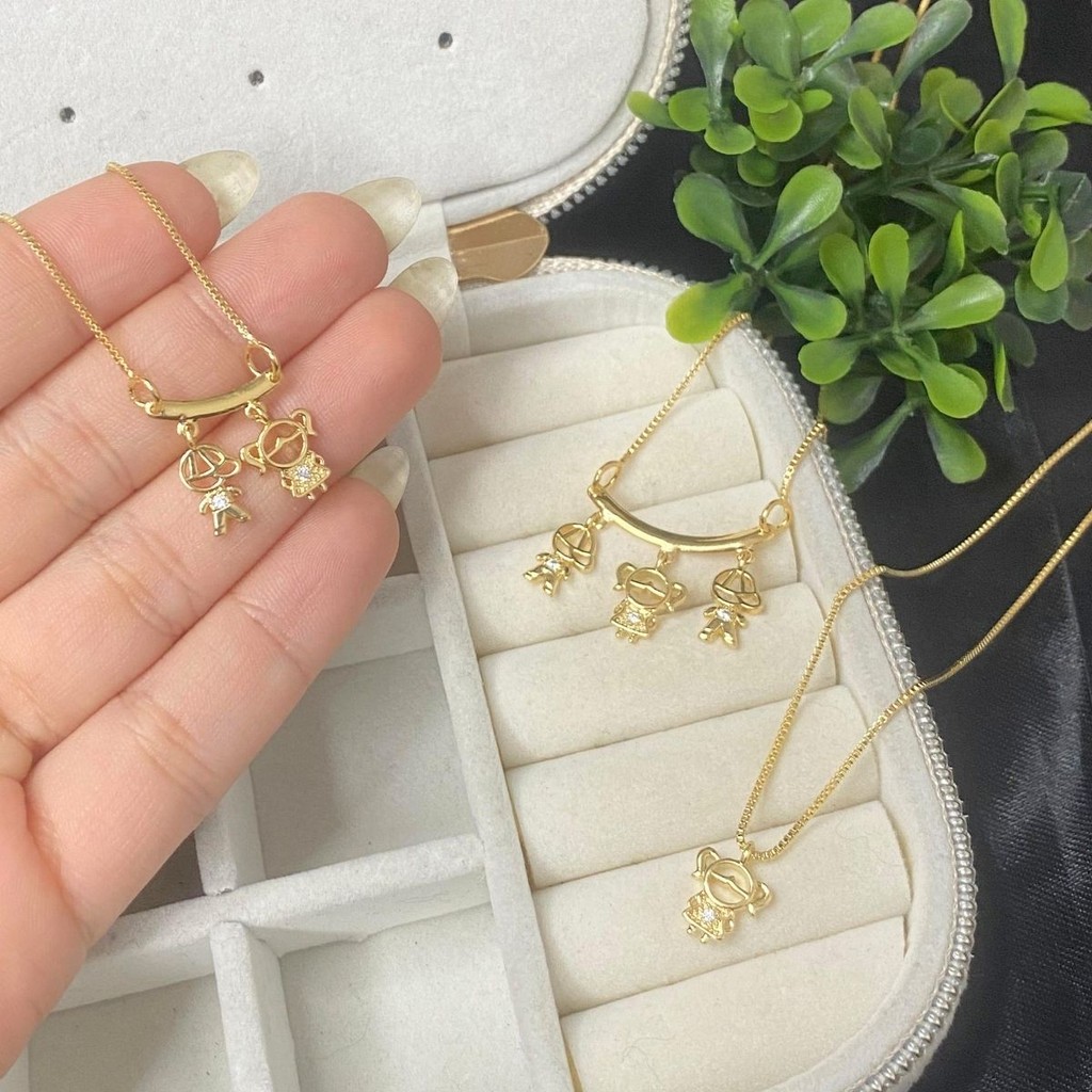 1 PÇ Colar Para Mãe Dourado 2 Filhos 1 Filha Banhado 1 Menino 2 Meninas 3 filhos