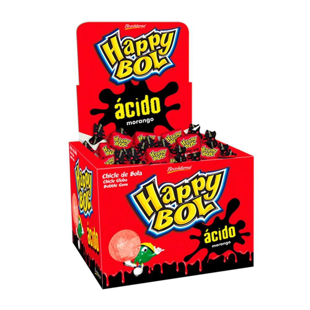 Chicle Happy Bol Ácido Morango 140g - Boavistense