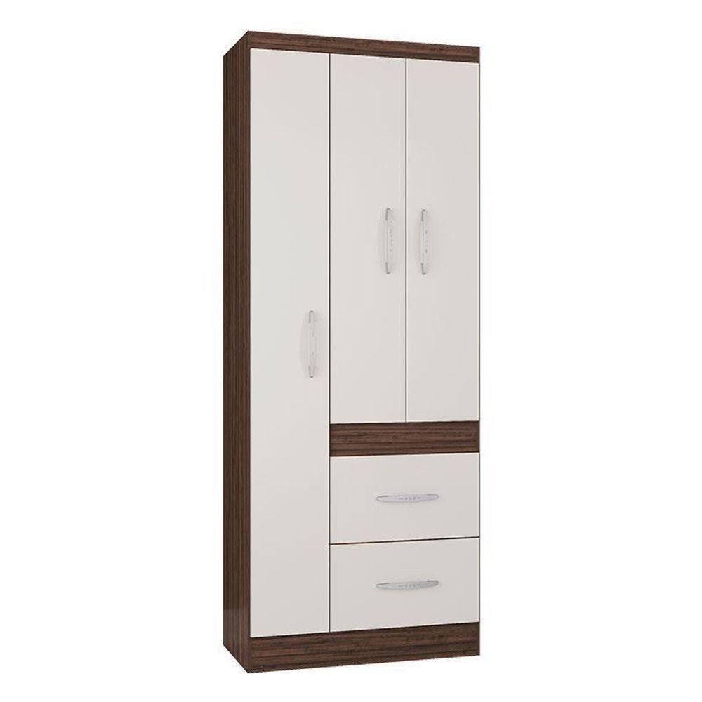 Guarda Roupa Solteiro Milão 3 Portas Chocolate Off White – Poquema em Oferta na Shopee