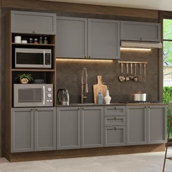Armário de Cozinha Completa 270 cm Rustic/Cinza Vik Madesa 01