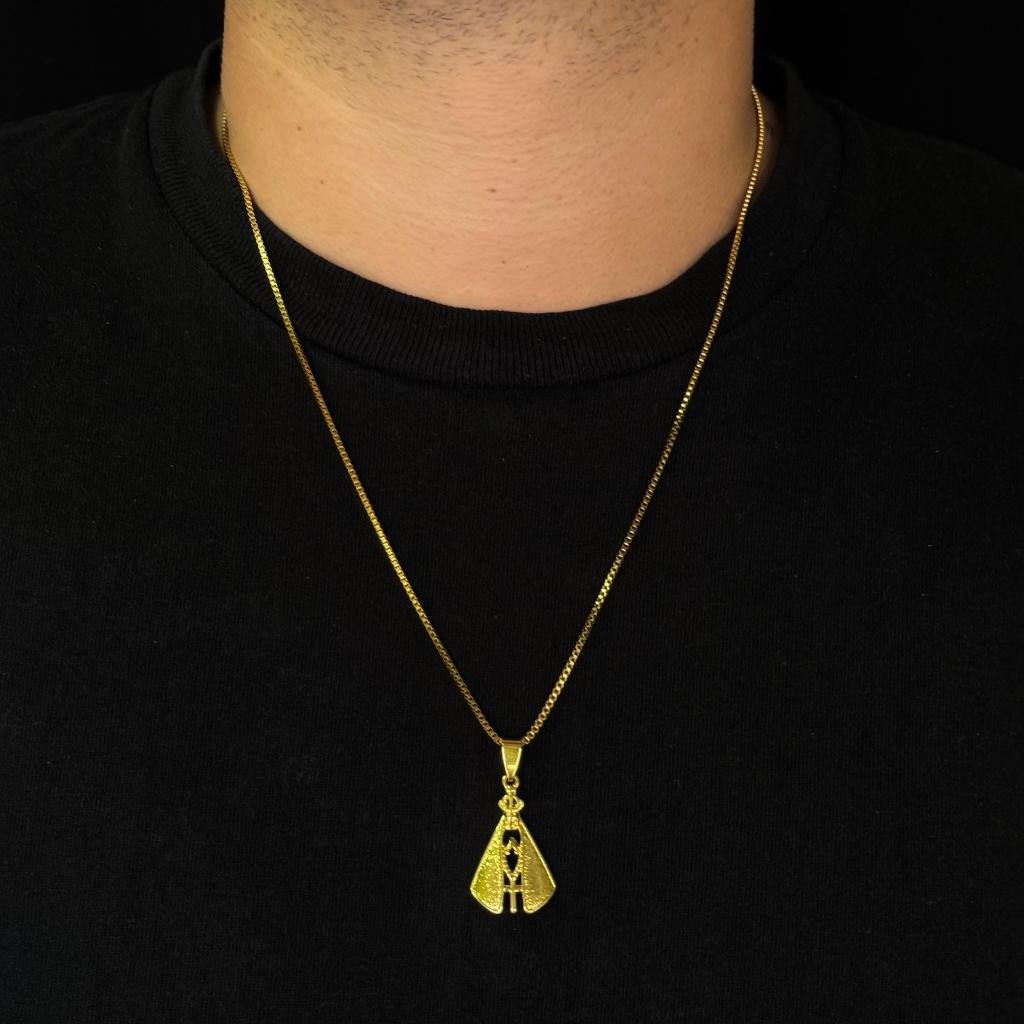 Corrente Veneziana Nossa Senhora Aparecida Banhados a ouro 18k Cordão Veneziana Masculina Nossa Senhora Aparecida