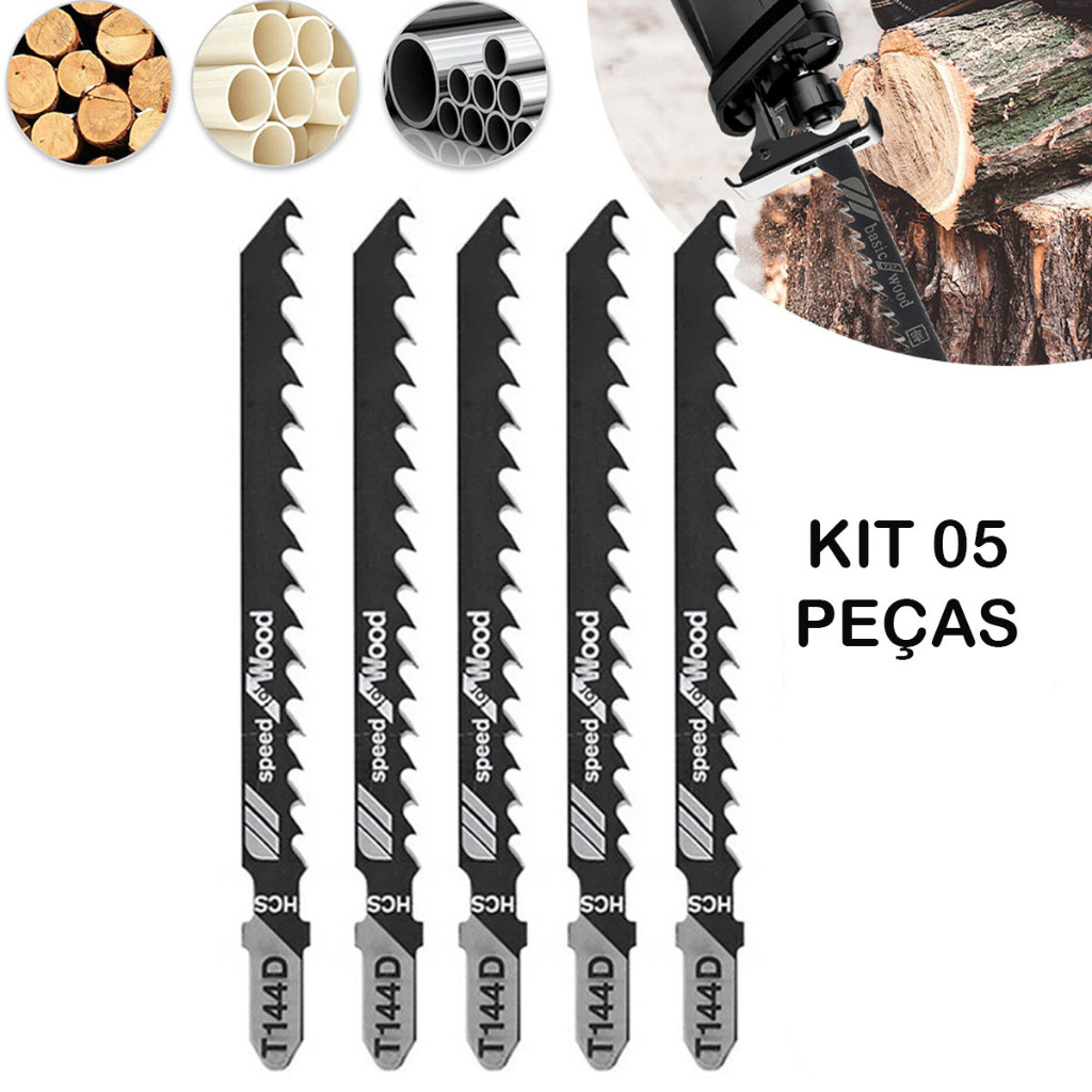Jogo De Lâminas Serra Kit 5 Peças Tico Tico Serrinhas Adaptador Serras Corte Madeira Drywall PVC