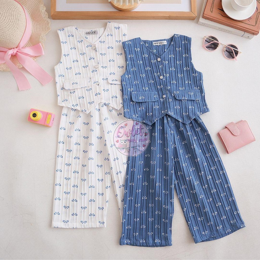 Owlet-Jennie Ribbon Oneset – Conjunto Feminino De Calças Culottes Top Colete Modelos De Moda Para Meninas De 1 A 8 Anos