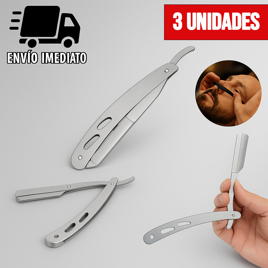 Kit 3 Navalha de Barbear Profissional Navalhete Aço Inox de Acabamento Sobrancelha e Barba Barbeiro