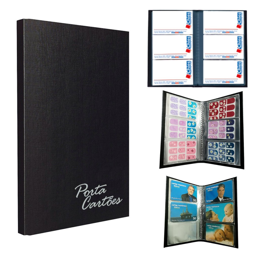 Pasta Porta 120 Cartões Visita Telefônico Adesivo Unha Figurinhas Pequeno e Resistente Chies