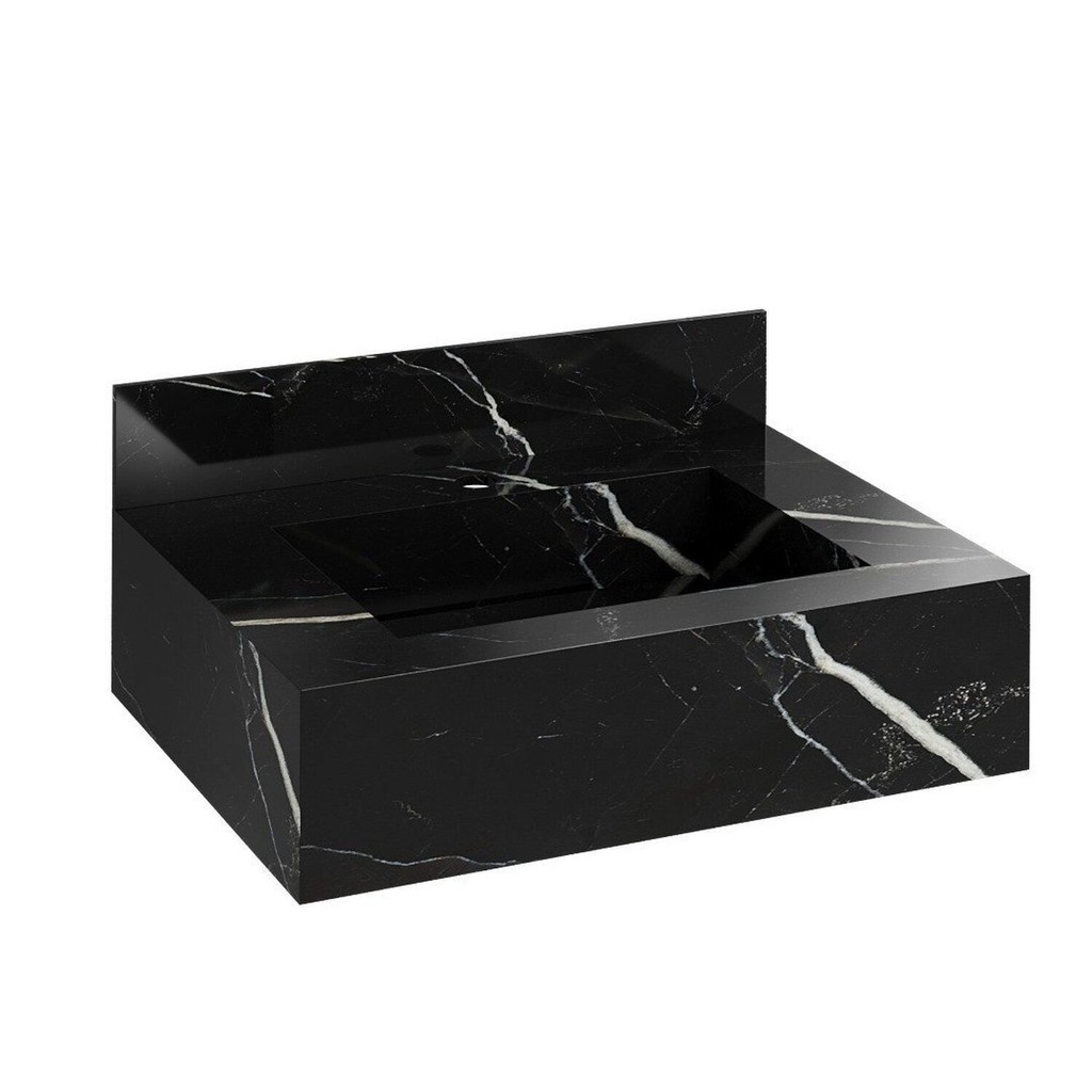 Bancada em Porcelanato para Banheiro Completa Alto Padrão 60cm X 15cm com Cuba Esculpida Lisboa Preto